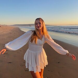 White Long Sleeve Romper Dress
